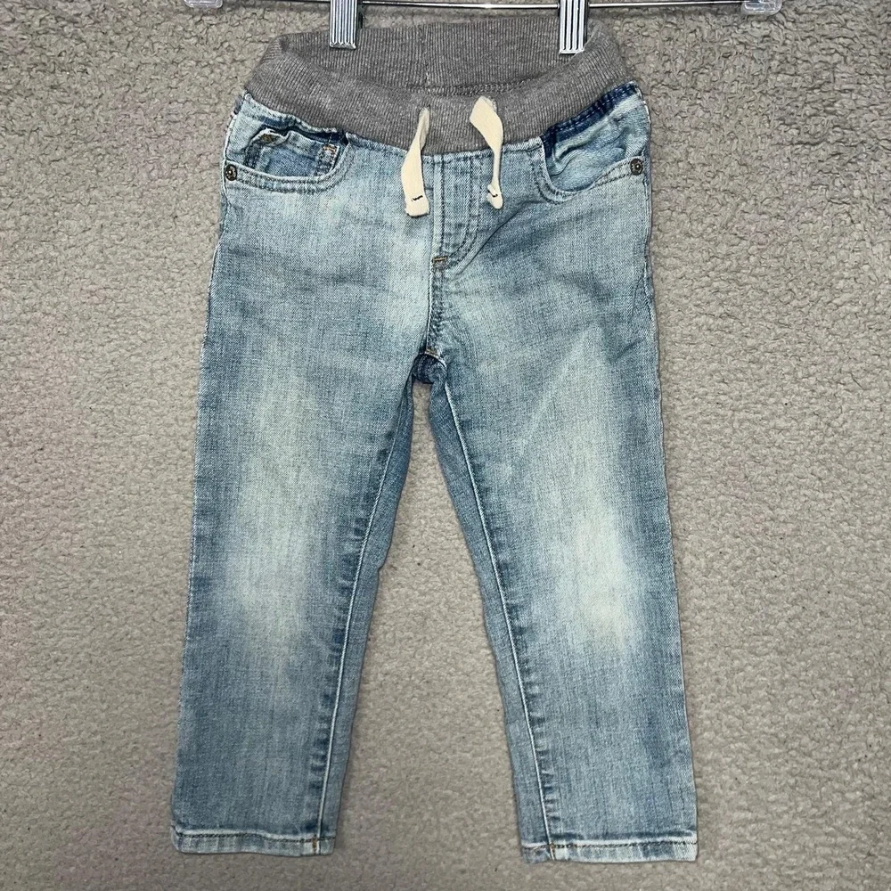 Gap Jeans Toddler Sz 3 Years Blue Wash Denim Elastic Drawstring Pull On Slim Fit